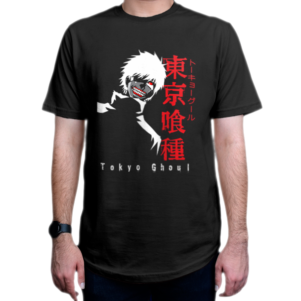 تیشرت انیمه طرح  Tokyo Ghoul  توکیو غول شخصیت  Ken Kaneki  کن کانکی  TG4نمای روبرو - رنگ مشکی