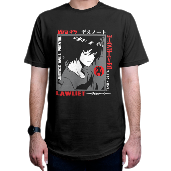 تیشرت طرح انیمه Death Note دفترچه مرگ شخصیت ال  L کد DN2نمای روبرو - رنگ مشکی
