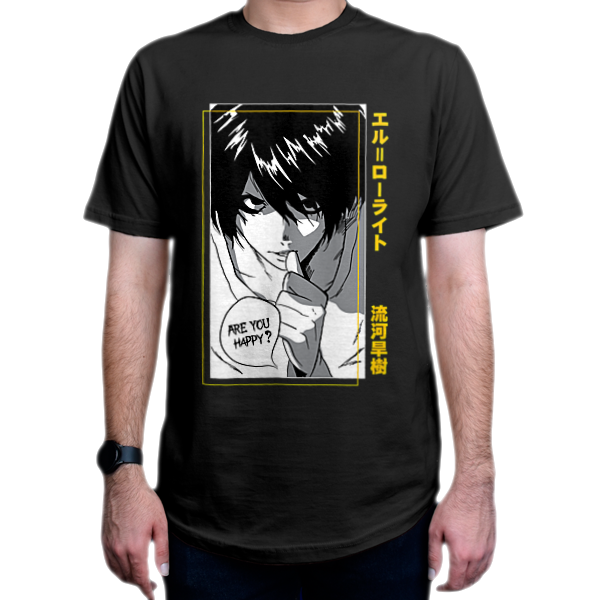 تیشرت طرح انیمه Death Note  دفترچه مرگ شخصیت ال  L کد DN1نمای روبرو - رنگ مشکی