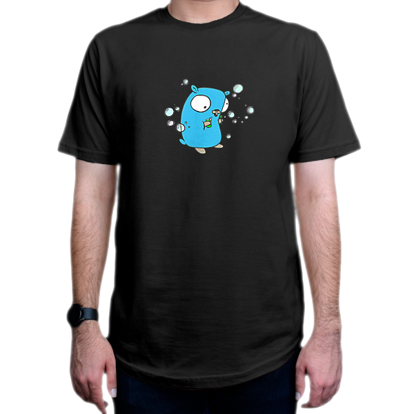 تیشرت برنامه نویسی طرح Bubble gopherنمای روبرو - رنگ مشکی