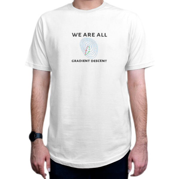 تیشرت برنامه نویسی طرح we are all gradient descentنمای روبرو - رنگ سفید