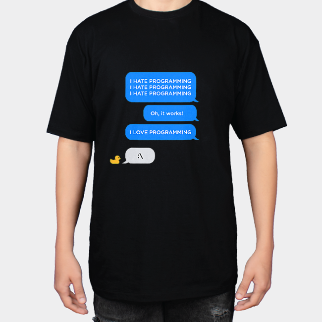 تیشرت برنامه‌نویسی طرح I LOVE PROGRAMMINGنمای روبرو ۱ - رنگ مشکی